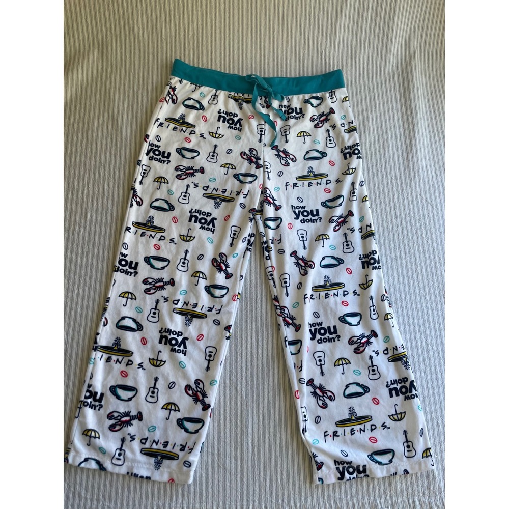 Friends TV Show Pajama Pants Womens XXL White Novelty Print Lounge Sleepwear